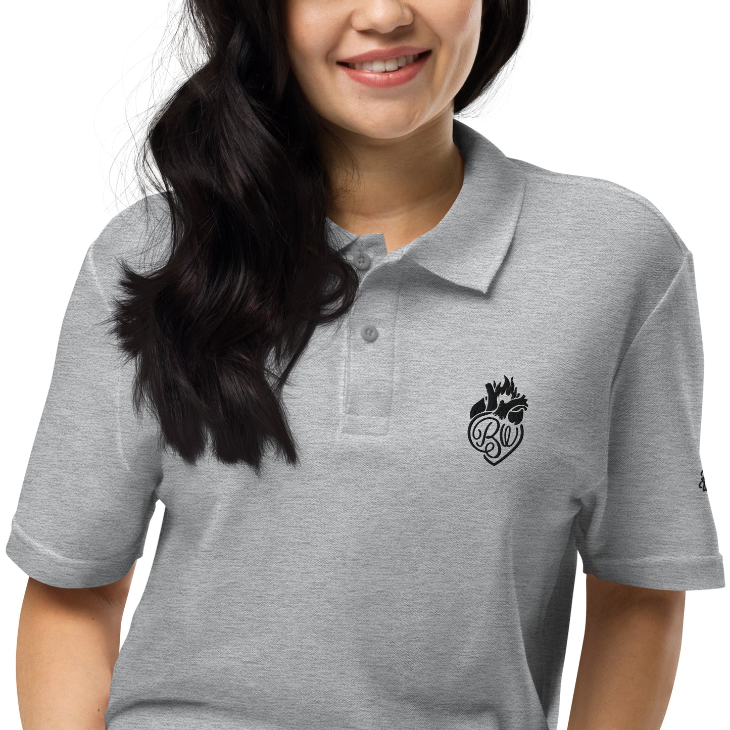 BW Heart Embroidered Unisex pique polo shirt