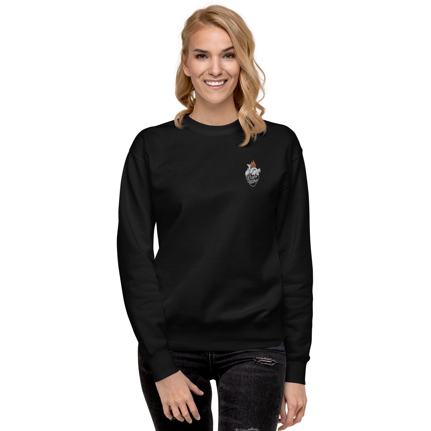 Burning Heart Embroidered Unisex Premium Sweatshirt