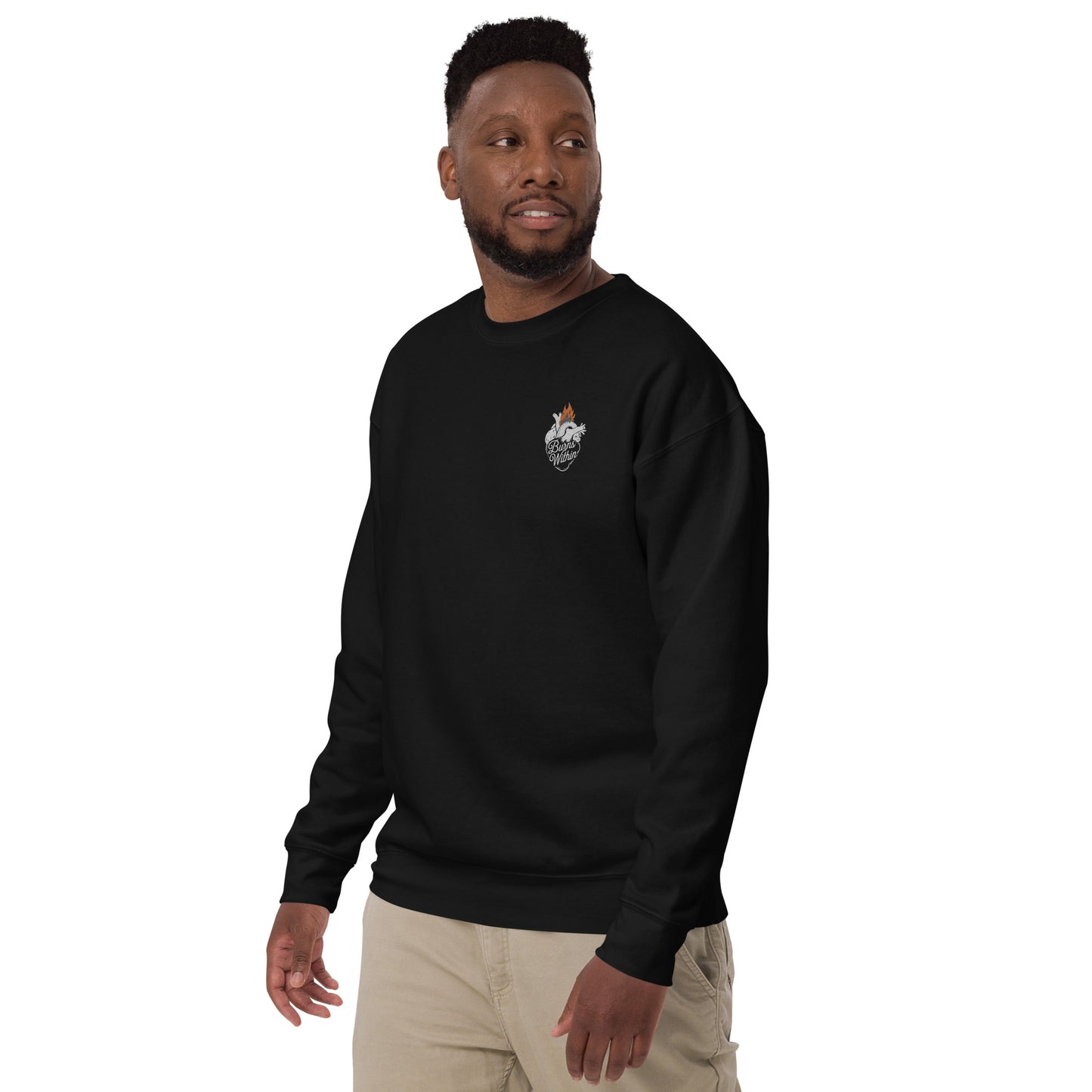 Burning Heart Embroidered Unisex Premium Sweatshirt