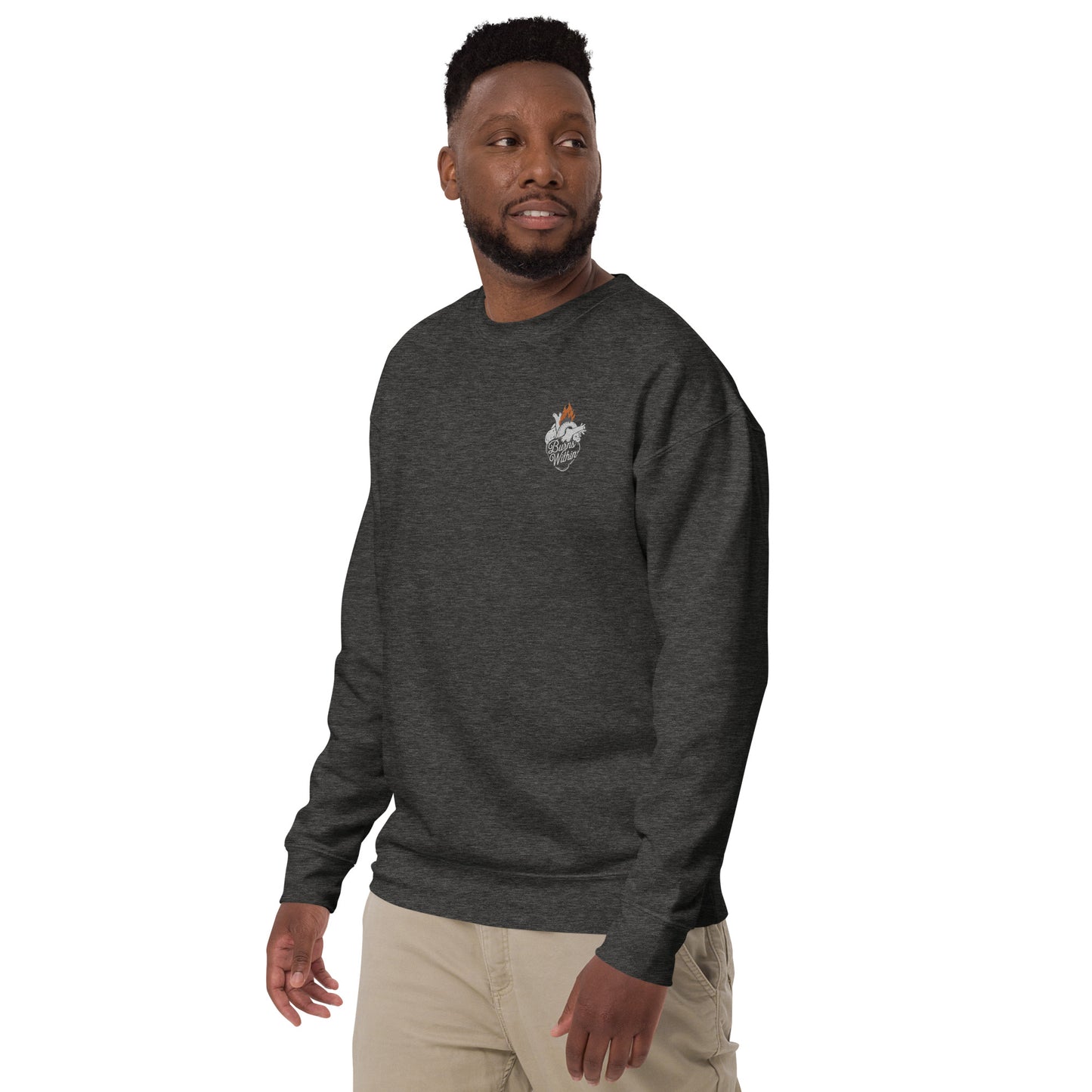 Burning Heart Embroidered Unisex Premium Sweatshirt