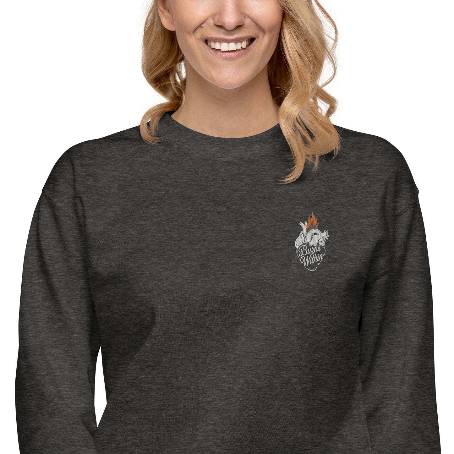 Burning Heart Embroidered Unisex Premium Sweatshirt