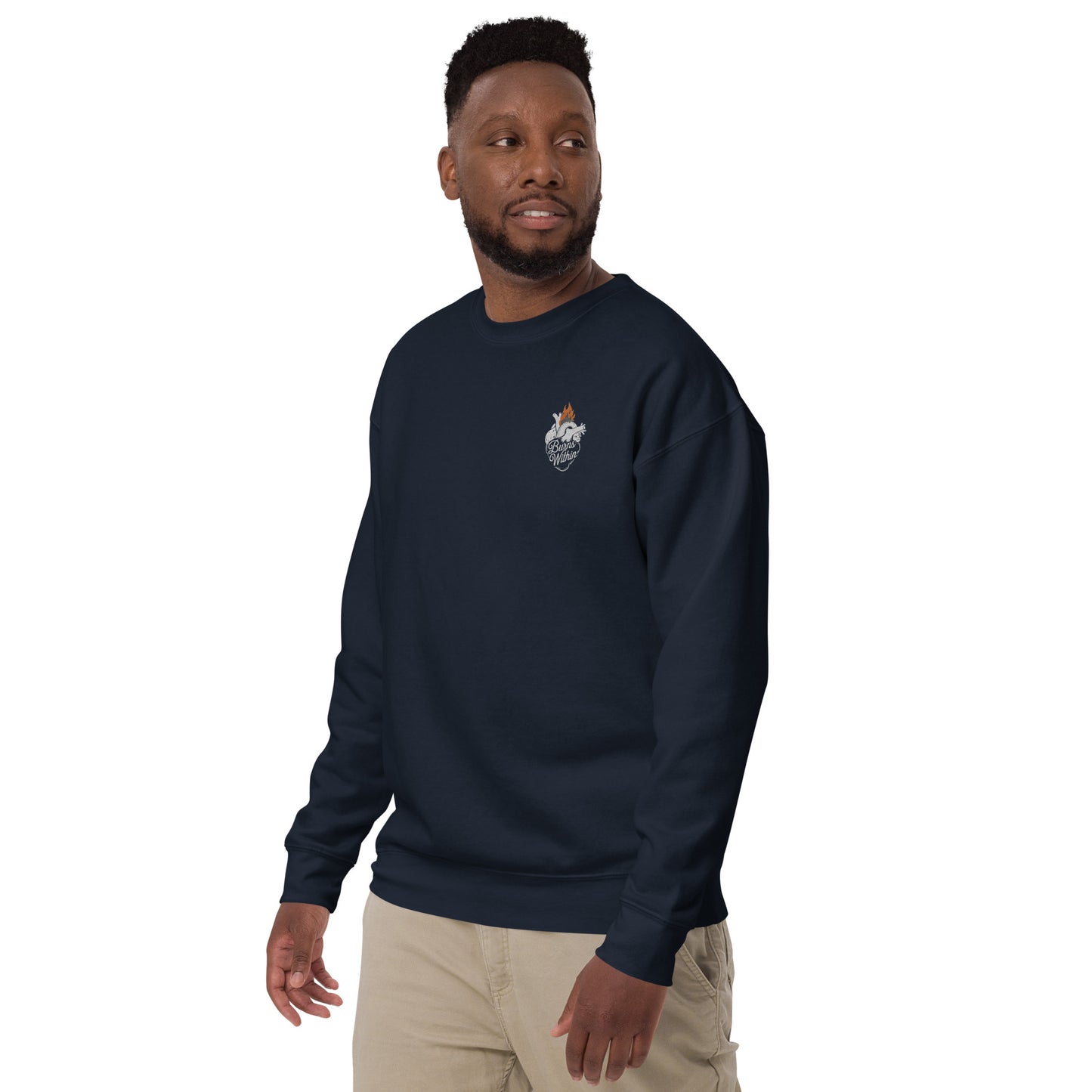 Burning Heart Embroidered Unisex Premium Sweatshirt